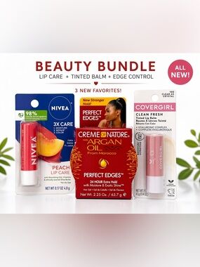 Bundle NEW Nivea Lip Care + Covergirl Lip Balm + Cream of Nature Perfect Edges